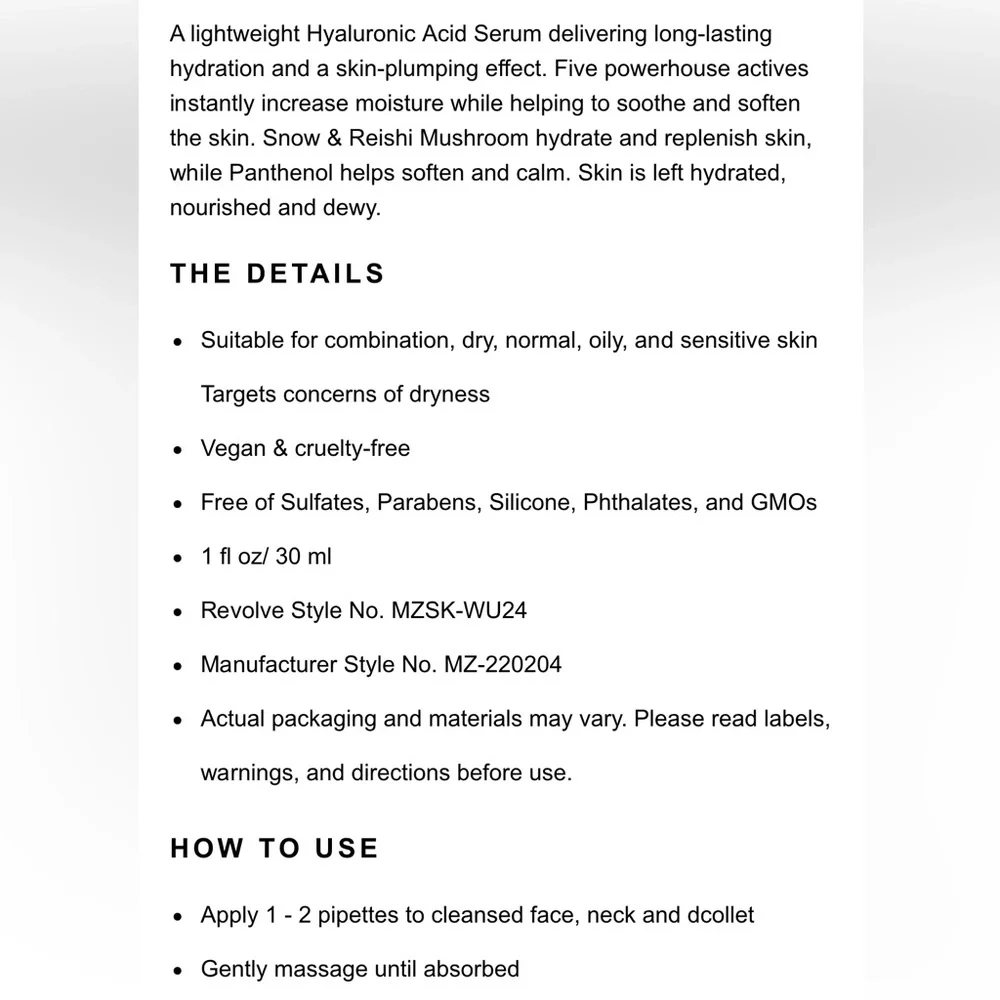 MZ SKIN hyaluronic acid hydrating serum